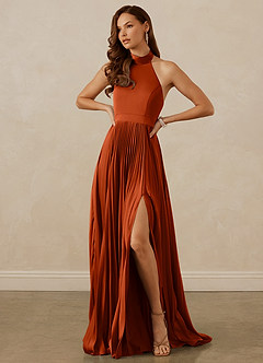 Christian Siriano Bridal for Azazie 1007 Bridesmaid Dresses Paprika A-Line Pleated Stretch Satin Dress image4
