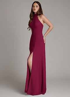 Azazie Myra Bridesmaid Dresses Burgundy A-Line High Neck Chiffon Dress image5