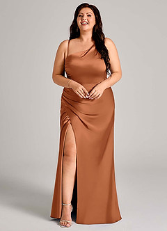 Azazie Madelyn Bridesmaid Dresses Copper Mermaid One Shoulder Stretch Satin Convertible Dress image15