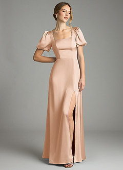 Azazie Fyona Bridesmaid Dresses English Rose A-Line Pleated Stretch Satin Dress image3