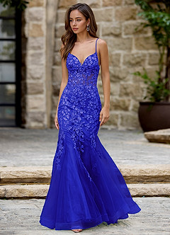 Dentelle 오션 블루 인어 무도회 드레스 image3