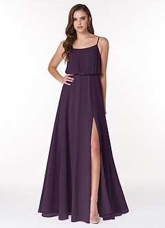 Azazie Lupe Final Sale Plum A-Line Scoop Blouson Chiffon Dress image1