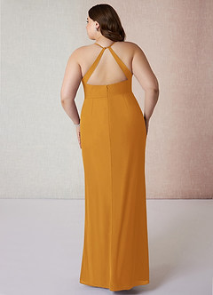 Azazie Becca Bridesmaid Dresses Butterscotch Sheath V-Neck Chiffon Dress image8