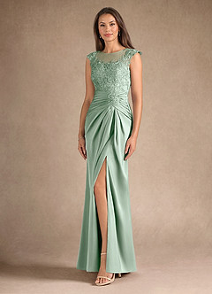 Azazie Santa Barbara Mother of the Bride Dresses Agave Sheath Pleated Stretch Satin Dress image2