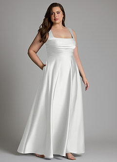 Azazie Azaria Vestidos de madrinha de casamento Vestido Branco de Cetim elástico de Linha A com Corpete image11