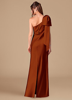 Azazie Capri Bridesmaid Dresses Auburn Sheath One Shoulder Metallic Satin Dress image4