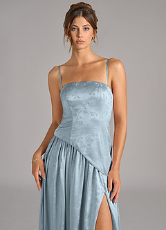 Azazie Adeline Bridesmaid Dresses Blue Floral Jacquard A-Line Strapless Floral Jacquard Dress image2
