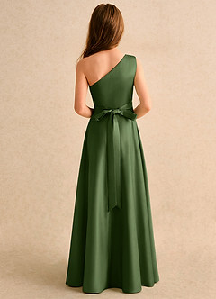 Azazie Puddles Junior Formal Jurken voor bloemenmeisjes A-Lijn Jurk van Mat Satijn One-Shoulder Olijf image3