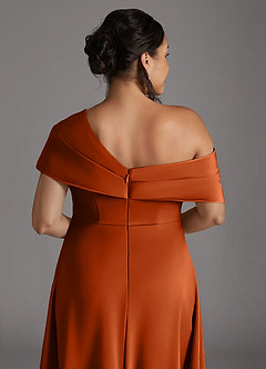 Azazie Milton Vestidos para mãe da noiva Vestido Laranja Queimada de Cetim elástico de Linha A com Plissado image10