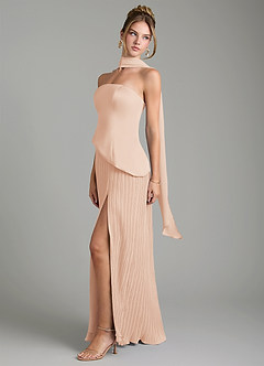 Azazie Tierney Robes de demoiselle d'honneur Robe Trapèze Convertible en Mousseline de soie Sans bretelles Rose Anglais image8