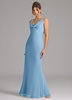 Azazie Rylina Bridesmaid Dresses Steel Blue Mermaid Pleated Chiffon Dress image4