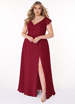 Azazie Claudine Bridesmaid Dresses Burgundy A-Line Flutter Sleeve Chiffon Dress image7