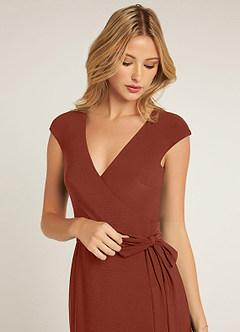 Azazie Wynry Final Sale Cabernet Fitted Pleated Luxe Knit Dress image6