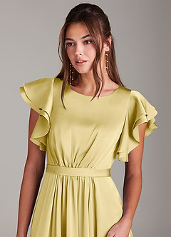 Azazie Daphne Modest Bridesmaid Dresses A-Line Ruched Stretch Satin Floor-Length Dress image5