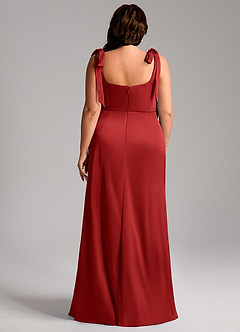 Azazie Frostine Bridesmaid Dresses Pomegranate A-Line Bow Stretch Satin Dress image13