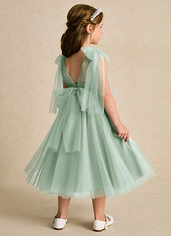 Azazie Dori Robe Demoiselle D'honneur Fillette Robe Trapèze en Tulle Rayé Agave image3