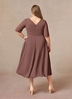 Azazie Naomi Mother of the Bride Dresses Espresso A-Line Boatneck Pleated Chiffon Dress image11