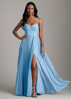 Azazie Akiko Abiti da Damigella Abito A-Line in Chiffon Scollo a Cuore Azzurro Polvere image3