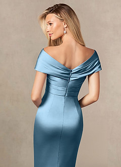 Azazie Ludlow Mother of the Bride Dresses Steel Blue Mermaid Pleated Stretch Satin Dress image5