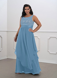 Azazie Xella vestidos de madre de la novia Vestido de Azul Acero de Gasa de Corte En A con Encaje image6