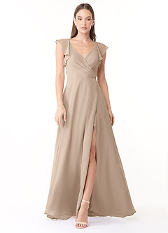 Azazie Yoko Schlussverkauf A-Linie Gestreift Chiffon Kleid Taupe image1