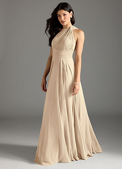 Azazie Charlize Bridesmaid Dresses Champagne A-Line One Shoulder Chiffon Dress image4