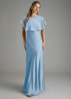 Azazie Carly Vestidos de damas de honor Vestido Azul Pálido de Satén Elástico de Corte Sirena Convertible con Plisado image4