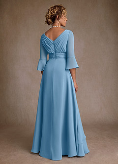 Azazie Eire Kleider für die Brautmutter A-Linie Plissee Chiffon Kleid Stahlblau image2