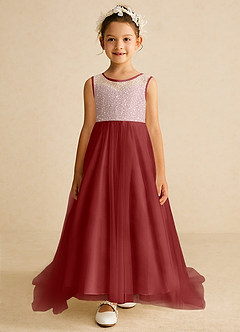 Azazie Tay Flower Girl Dresses Rust A-Line Sequins Tulle Dress image1