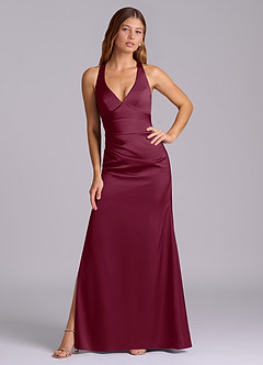 Azazie Amelie Bridesmaid Dresses Mulberry A-Line Pleated Stretch Satin Dress image5