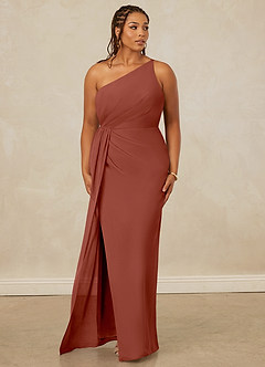 Christian Siriano Bridal for Azazie 1003 Robes de demoiselle d'honneur Robe Fourreau en Mousseline de soie Ue épaule Auburn image10