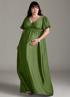 Azazie Verna Abiti da damigella d'onore premaman Abito A-Line Increspato Raso Elasticizzato Floor-Length image9