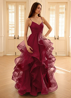 Carmencita Merlot A-Linien-Rüschen-Abendkleid image7
