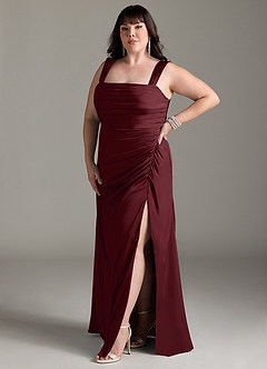 Azazie Jesaphine Bridesmaid Dresses Cabernet Sheath Bow Stretch Satin Dress image11