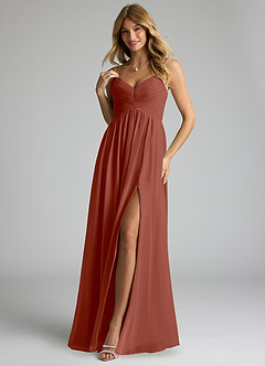 Azazie Alia Bridesmaid Dresses Auburn A-Line Pleated Chiffon Dress image3