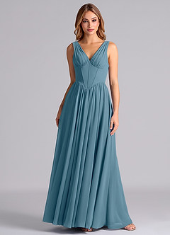 Azazie Delmie Final Sale Dusty Blue A-Line Corset Chiffon Dress image4
