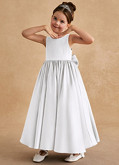 Azazie Bettie Flower Girl Dresses White A-Line Bow Matte Satin Dress image2