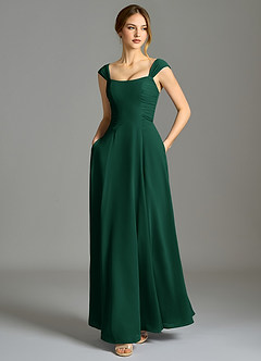 Azazie Oasis Bridesmaid Dresses Emerald A-Line with Pockets Chiffon Dress image6