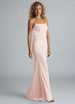 Azazie Teyana Final Sale Rose Petal Sheath Square Neckline Pleated Mesh Dress image3