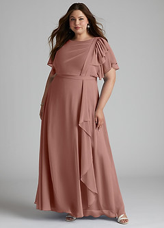 Azazie Aaliyah Modest Bridesmaid Dresses A-Line Scoop Pleated Chiffon Floor-Length Dress image6