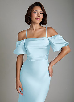 Azazie Lea Brudtärnklänningar Klänning av Sjöjungfru i Stretch Satin Off the shoulder Himmelsblå Konvertibel image3