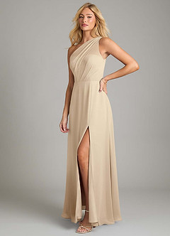 Azazie Phaedra Bridesmaid Dresses Champagne A-Line One Shoulder Chiffon Dress image5