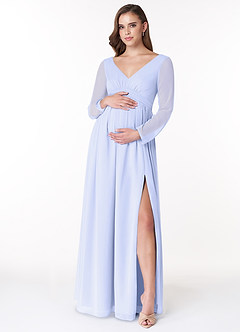 Azazie Teton Maternity Bridesmaid Dresses A-Line Long Sleeve Chiffon Floor-Length Dress image1