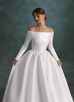 Azazie Cerese Wedding Dresses Diamond White Ball-Gown Off the Shoulder Mikado Dress image7