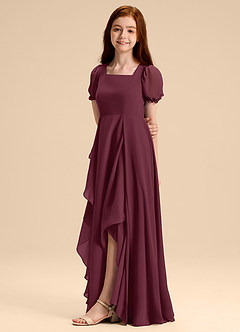 Azazie Priya Junior Vestido de Cabernet de Gasa de Corte en A con Blusón image4