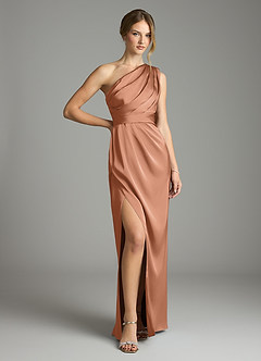 Azazie Emorie Venta Final Vestido de Bronceador de Satén Elástico de Corte Recto con Hombro unilateral image1