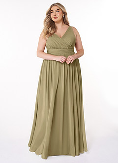Azazie Kora Vestidos de damas de honor Vestido de Musgo Verde de Gasa de Corte en A con Plisado image10