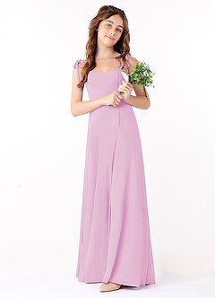 Azazie Rosey Junior Vestido de Rosa Caramelo de Gasa de Corte En A con Escote de Corazón image1