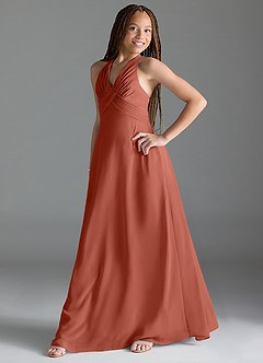 Azazie Tessie Junior A-Linie Plissee Chiffon Kleid Lehm image3