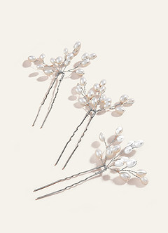 front Conjunto de grampo de cabelo com contas de pérola